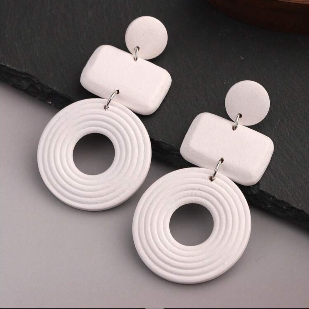 White Geometric Drop Earrings